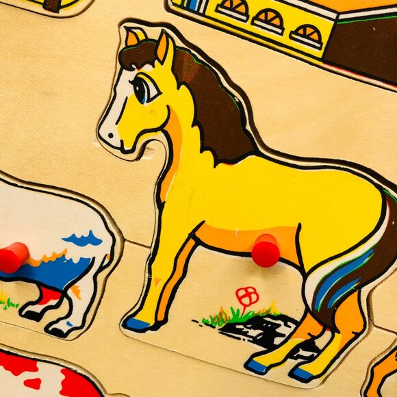 Vintage 80s Ranch Animals Wood Tray Puzzle: Retro GenX Toy Nostalgia - Picture 4 of 10